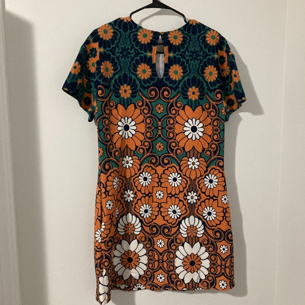 Anthropologie Orange Green Floral Mini Dress - Picture 12 of 14